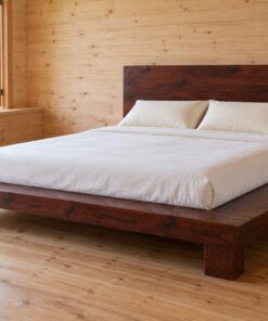 Giường Gỗ Thông GN27 - Bục Gỗ Thấp Viền Quanh Nệm, Gỗ Thông Màu Nâu Cánh Gián