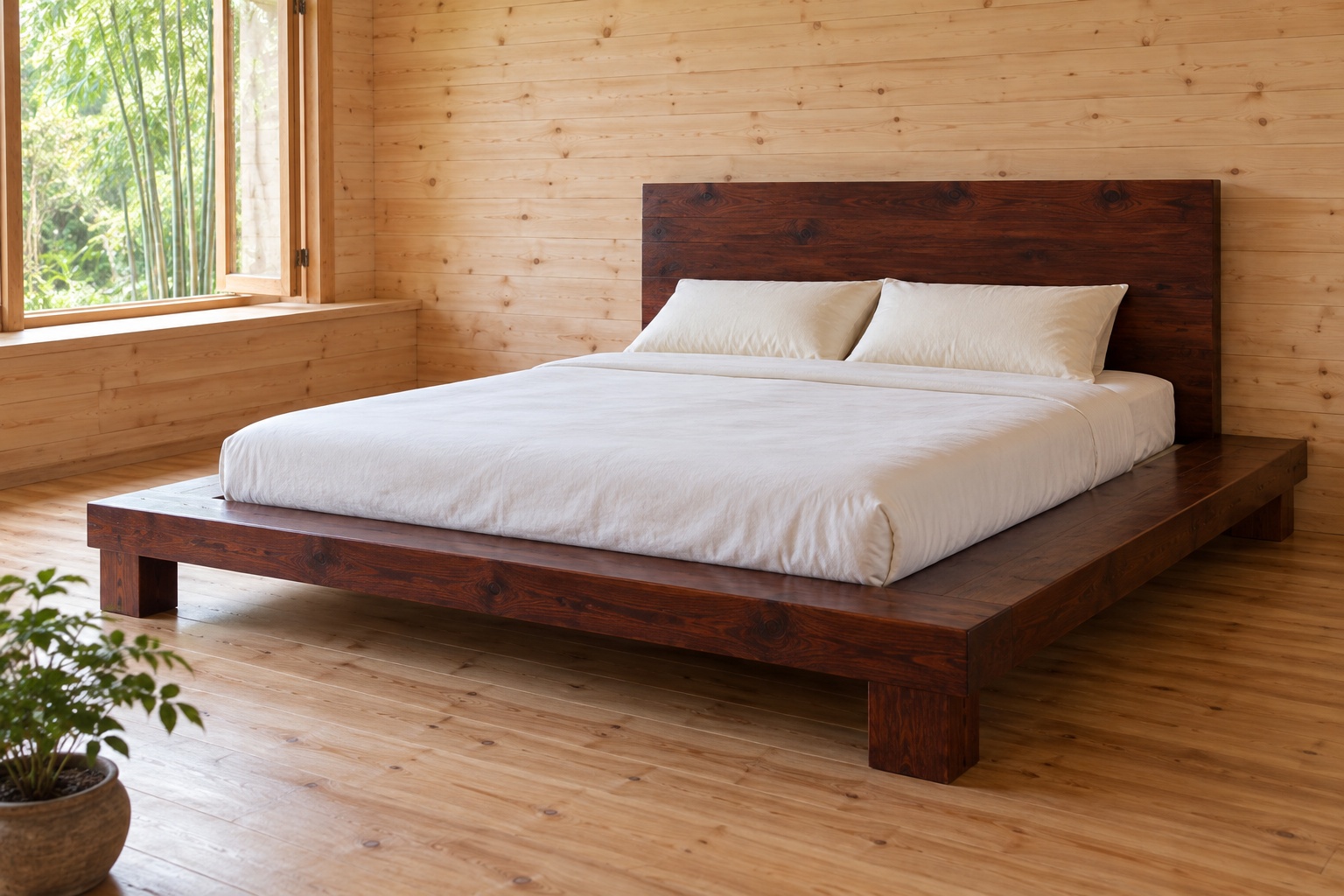 Giường Gỗ Thông GN27 - Bục Gỗ Thấp Viền Quanh Nệm, Gỗ Thông Màu Nâu Cánh Gián Giường Gỗ Thông GN27 - Bục Gỗ Thấp Viền Quanh Nệm, Gỗ Thông Màu Nâu Cánh Gián