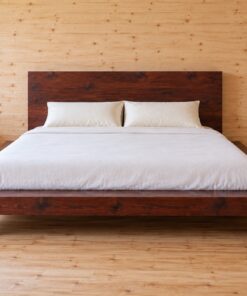 Giường Gỗ Thông GN27 - Bục Gỗ Thấp Viền Quanh Nệm, Gỗ Thông Màu Nâu Cánh Gián