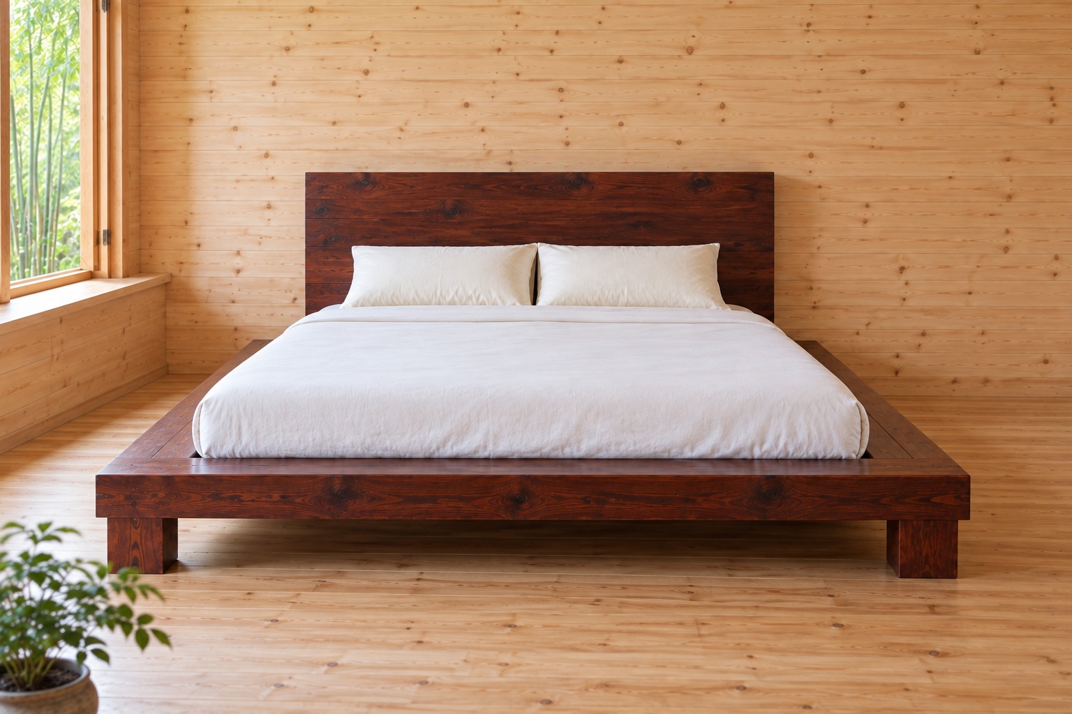 Giường Gỗ Thông GN27 - Bục Gỗ Thấp Viền Quanh Nệm, Gỗ Thông Màu Nâu Cánh Gián Giường Gỗ Thông GN27 - Bục Gỗ Thấp Viền Quanh Nệm, Gỗ Thông Màu Nâu Cánh Gián