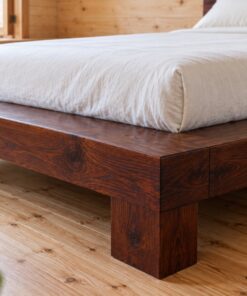 Giường Gỗ Thông GN27 - Bục Gỗ Thấp Viền Quanh Nệm, Gỗ Thông Màu Nâu Cánh Gián