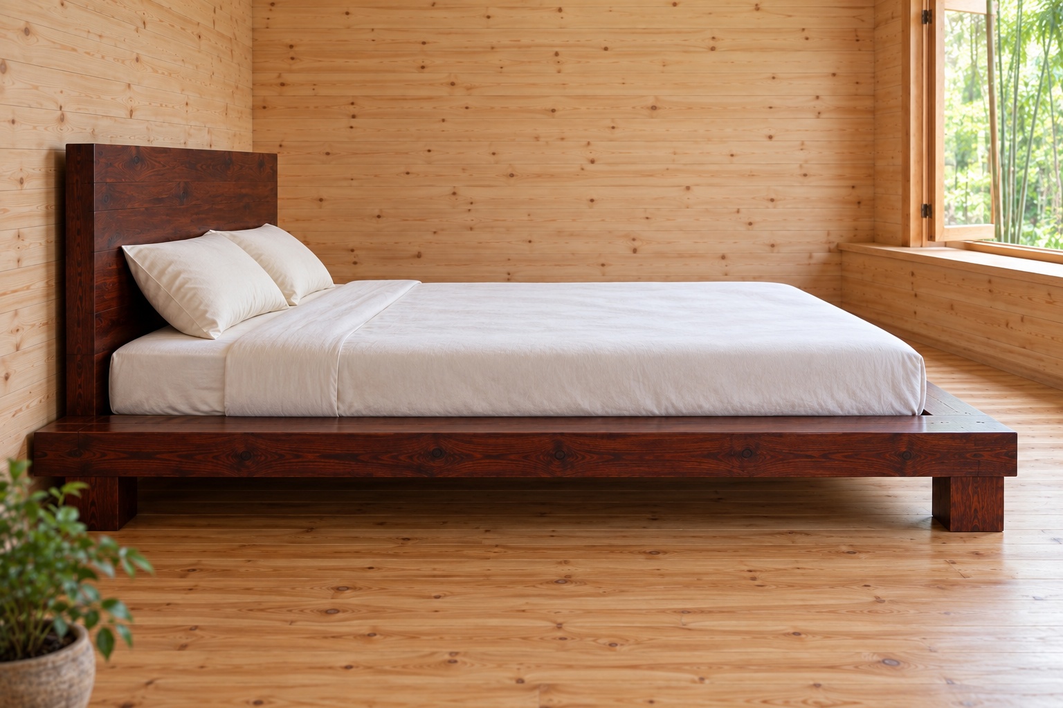 Giường Gỗ Thông GN27 - Bục Gỗ Thấp Viền Quanh Nệm, Gỗ Thông Màu Nâu Cánh Gián Giường Gỗ Thông GN27 - Bục Gỗ Thấp Viền Quanh Nệm, Gỗ Thông Màu Nâu Cánh Gián