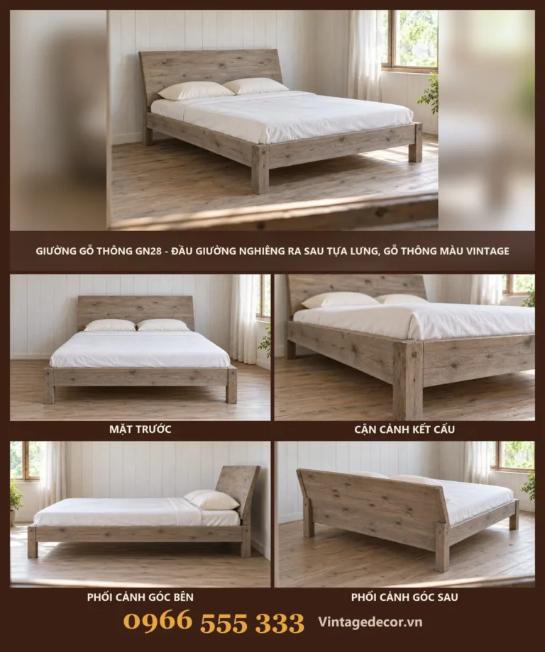 Giường Gỗ GN28 Đầu Giường Nghiêng Tựa Lưng