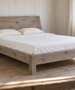 Giường Gỗ Thông GN28 - Đầu Giường Nghiêng Ra Sau Tựa Lưng, Gỗ Thông Màu Vintage
