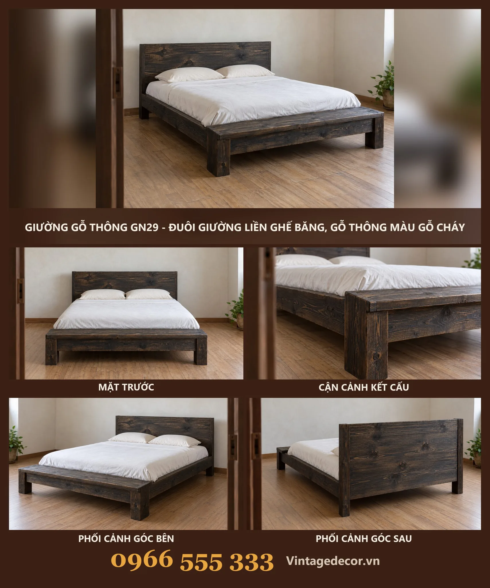 Giường Gỗ GN29 Đuôi Giường Liền Ghế Băng