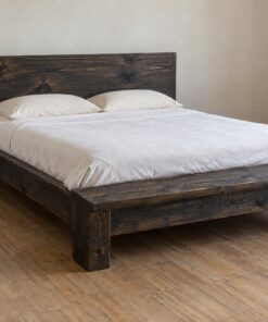 Giường Gỗ Thông GN29 - Đuôi Giường Liền Ghế Băng, Gỗ Thông Màu Gỗ Cháy