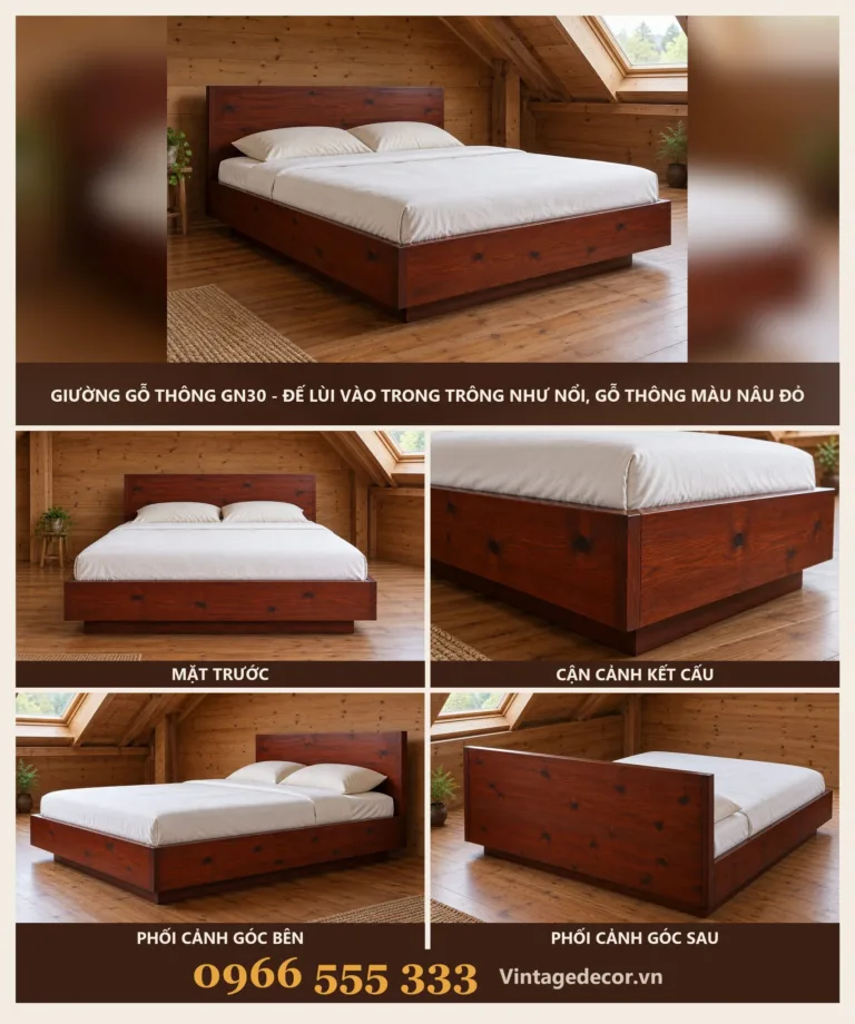 Giường Gỗ GN30 Đế Lùi Trông Như Nổi