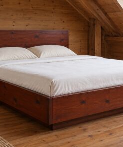 Giường Gỗ Thông GN30 - Đế Lùi Vào Trong Trông Như Nổi, Gỗ Thông Màu Nâu Đỏ