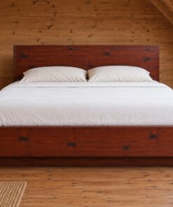 Giường Gỗ Thông GN30 - Đế Lùi Vào Trong Trông Như Nổi, Gỗ Thông Màu Nâu Đỏ