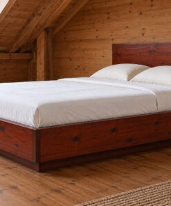 Giường Gỗ Thông GN30 - Đế Lùi Vào Trong Trông Như Nổi, Gỗ Thông Màu Nâu Đỏ
