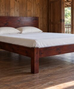 Giường Gỗ Thông GN31 - Chân Vuông Bản To Gầm Thoáng, Gỗ Thông Màu Nâu Cánh Gián