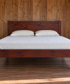 Giường Gỗ Thông GN31 - Chân Vuông Bản To Gầm Thoáng, Gỗ Thông Màu Nâu Cánh Gián
