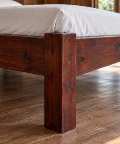 Giường Gỗ Thông GN31 - Chân Vuông Bản To Gầm Thoáng, Gỗ Thông Màu Nâu Cánh Gián