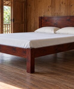 Giường Gỗ Thông GN31 - Chân Vuông Bản To Gầm Thoáng, Gỗ Thông Màu Nâu Cánh Gián