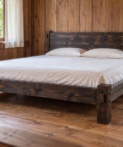 Giường Gỗ Thông GN33 - Mộng Lộ Chốt Gỗ Bốn Góc Chân Bản To, Gỗ Thông Màu Gỗ Cháy
