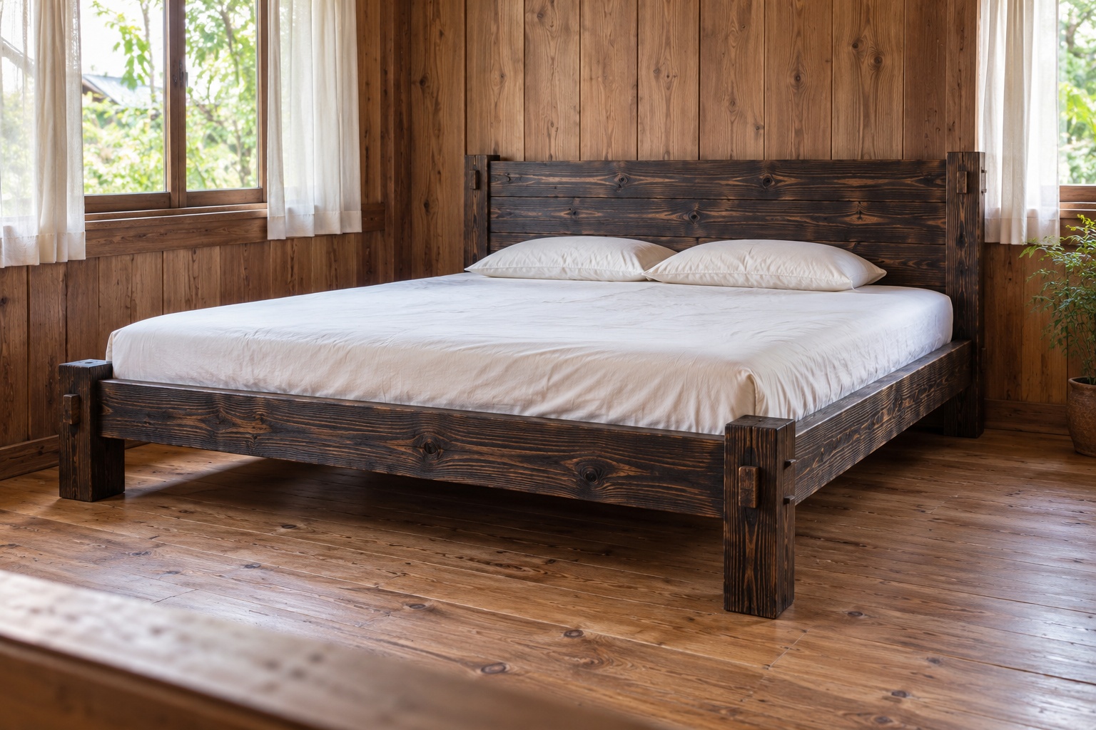 Giường Gỗ Thông GN33 - Mộng Lộ Chốt Gỗ Bốn Góc Chân Bản To, Gỗ Thông Màu Gỗ Cháy Giường Gỗ Thông GN33 - Mộng Lộ Chốt Gỗ Bốn Góc Chân Bản To, Gỗ Thông Màu Gỗ Cháy