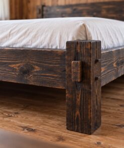 Giường Gỗ Thông GN33 - Mộng Lộ Chốt Gỗ Bốn Góc Chân Bản To, Gỗ Thông Màu Gỗ Cháy