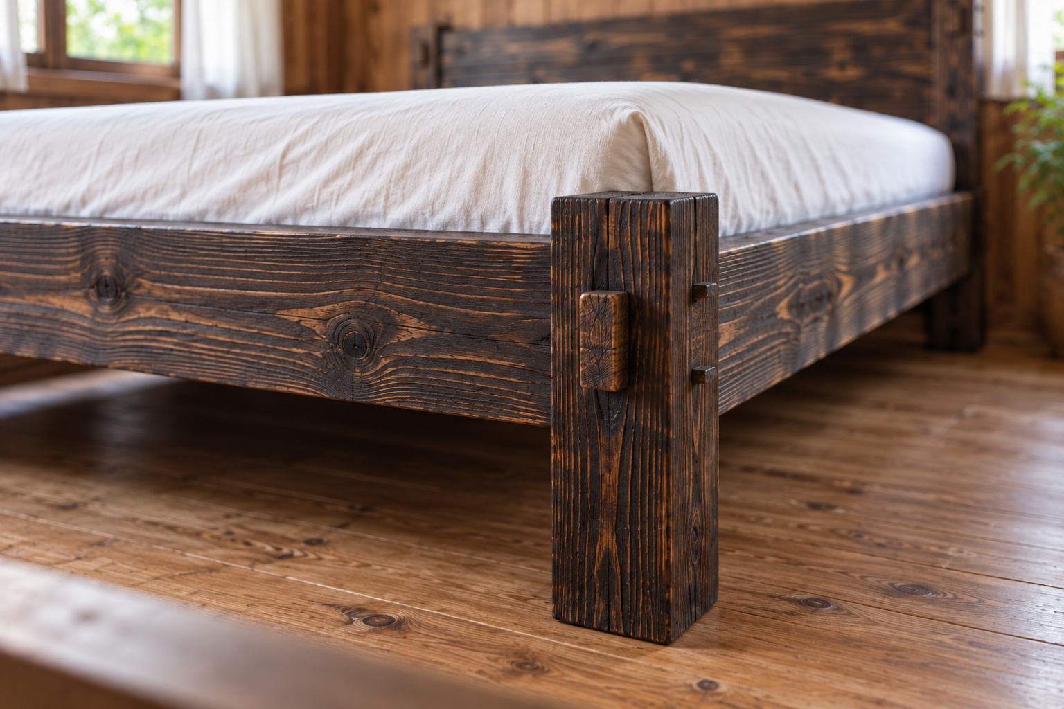 Giường Gỗ Thông GN33 - Mộng Lộ Chốt Gỗ Bốn Góc Chân Bản To, Gỗ Thông Màu Gỗ Cháy Giường Gỗ Thông GN33 - Mộng Lộ Chốt Gỗ Bốn Góc Chân Bản To, Gỗ Thông Màu Gỗ Cháy