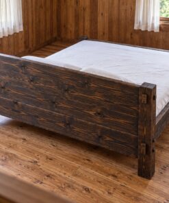Giường Gỗ Thông GN33 - Mộng Lộ Chốt Gỗ Bốn Góc Chân Bản To, Gỗ Thông Màu Gỗ Cháy