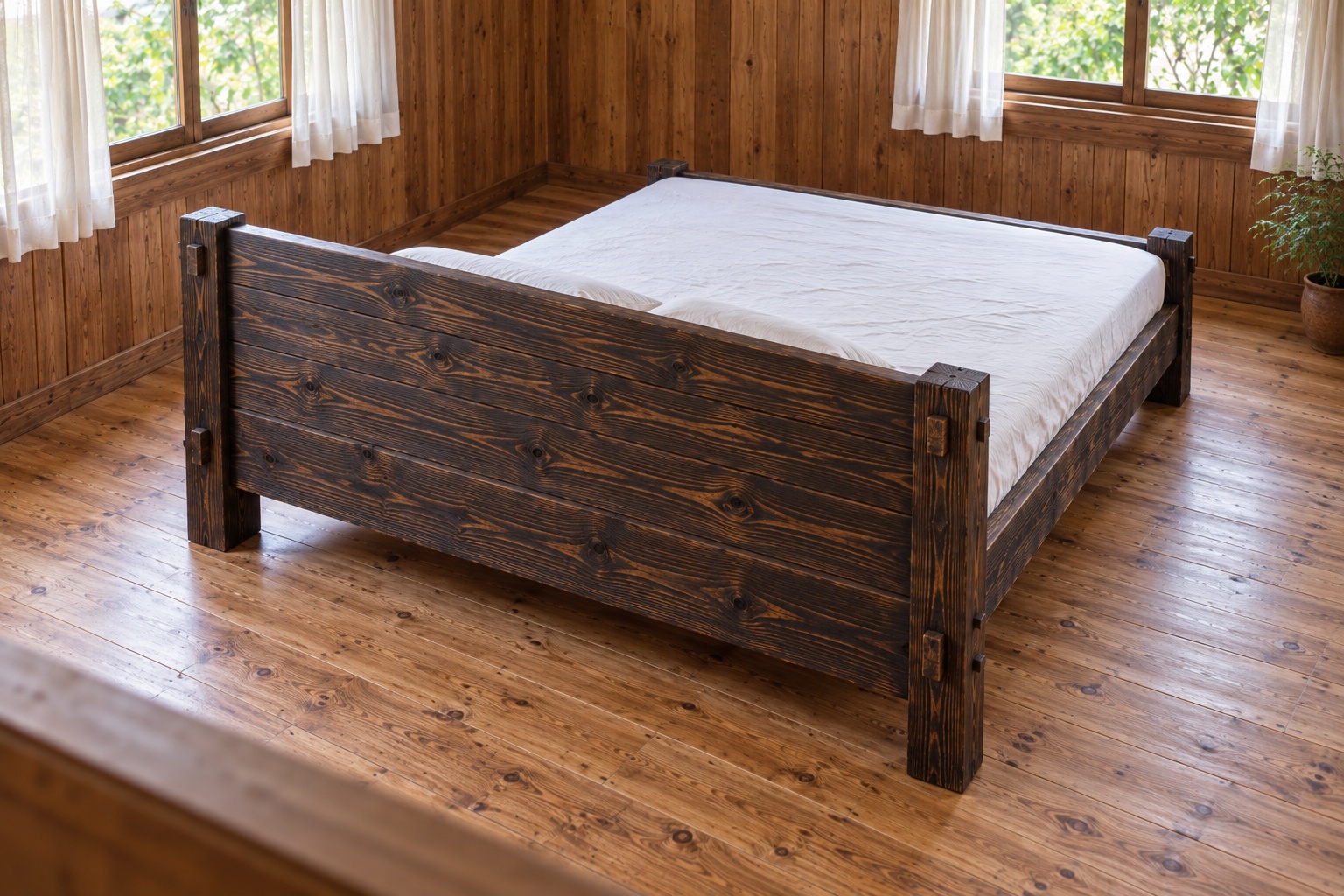 Giường Gỗ Thông GN33 - Mộng Lộ Chốt Gỗ Bốn Góc Chân Bản To, Gỗ Thông Màu Gỗ Cháy Giường Gỗ Thông GN33 - Mộng Lộ Chốt Gỗ Bốn Góc Chân Bản To, Gỗ Thông Màu Gỗ Cháy