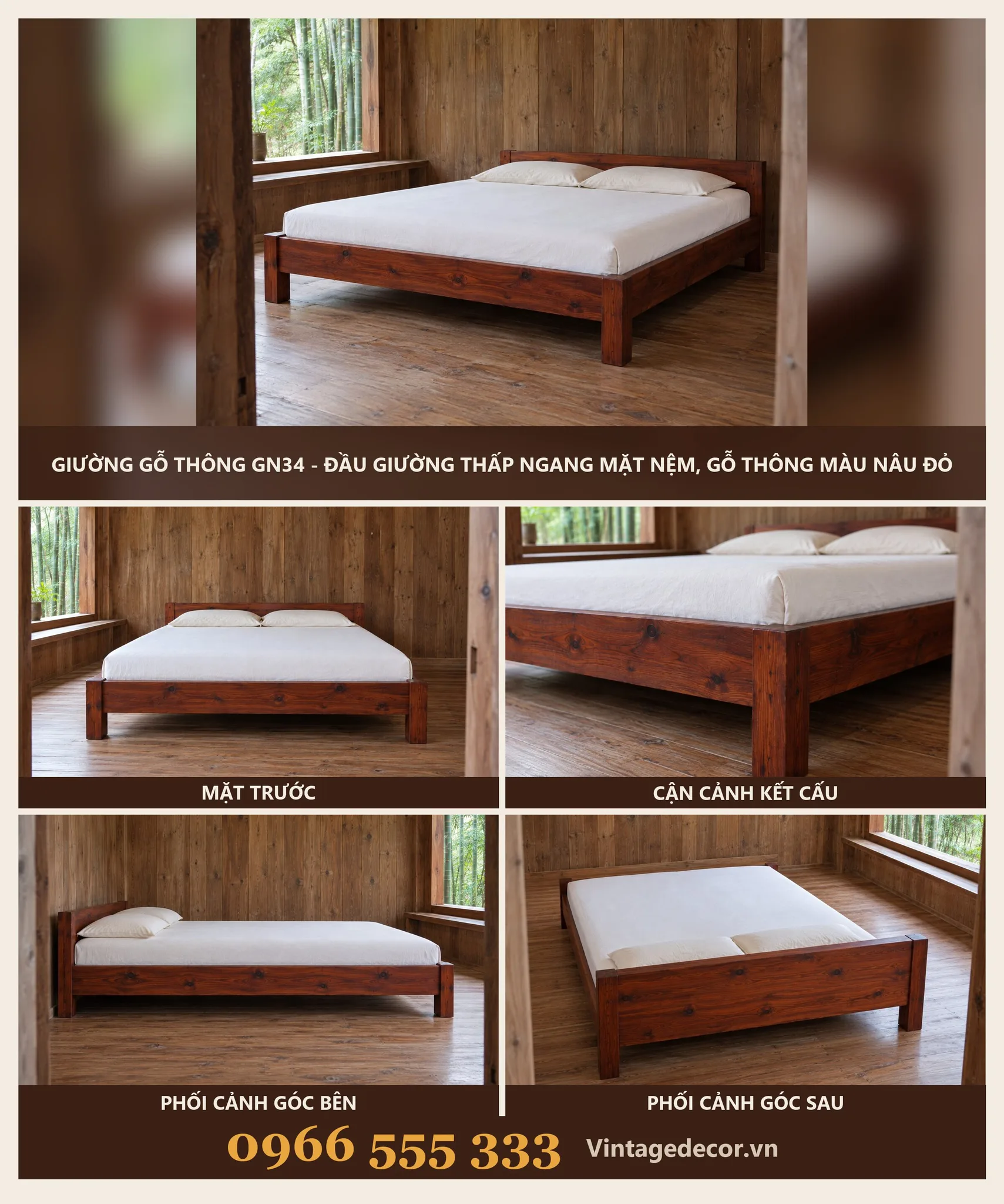 Giường Gỗ GN34 Đầu Giường Thấp