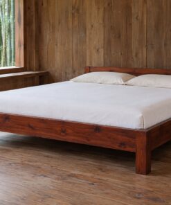 Giường Gỗ Thông GN34 - Đầu Giường Thấp Ngang Mặt Nệm, Gỗ Thông Màu Nâu Đỏ