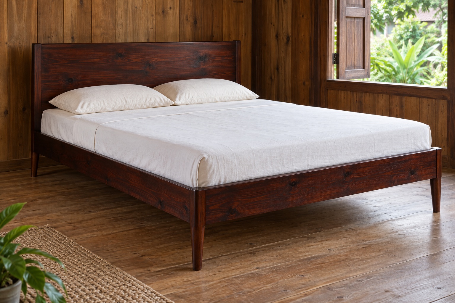 Giường Gỗ Thông GN35 - Chân Vát Côn Thon Xuống, Gỗ Thông Màu Nâu Cánh Gián Giường Gỗ Thông GN35 - Chân Vát Côn Thon Xuống, Gỗ Thông Màu Nâu Cánh Gián