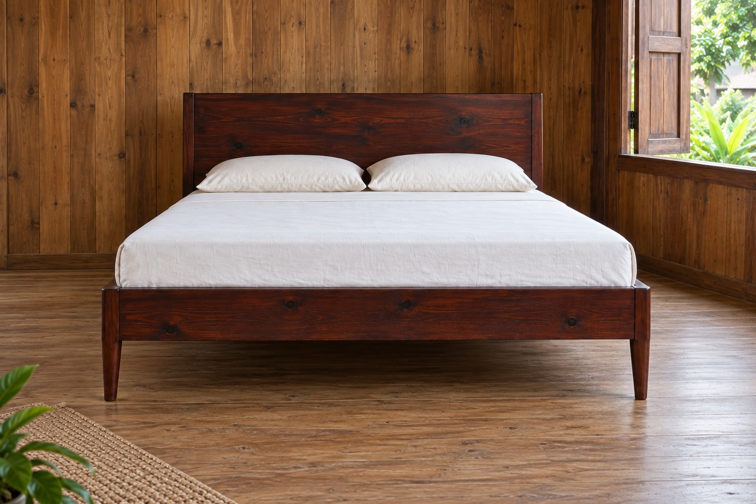 Giường Gỗ Thông GN35 - Chân Vát Côn Thon Xuống, Gỗ Thông Màu Nâu Cánh Gián Giường Gỗ Thông GN35 - Chân Vát Côn Thon Xuống, Gỗ Thông Màu Nâu Cánh Gián