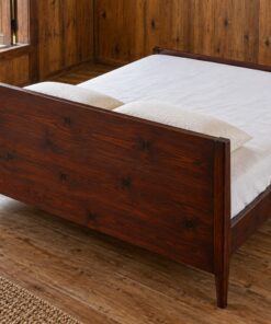 Giường Gỗ Thông GN35 - Chân Vát Côn Thon Xuống, Gỗ Thông Màu Nâu Cánh Gián