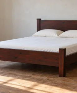 Giường Gỗ Thông GN36 - Bốn Trụ Thấp Mũ Vuông Bốn Góc, Gỗ Thông Màu Nâu Cánh Gián