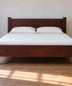 Giường Gỗ Thông GN36 - Bốn Trụ Thấp Mũ Vuông Bốn Góc, Gỗ Thông Màu Nâu Cánh Gián
