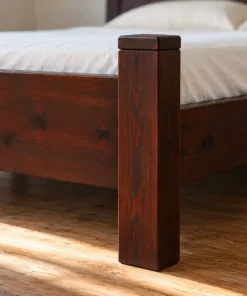 Giường Gỗ Thông GN36 - Bốn Trụ Thấp Mũ Vuông Bốn Góc, Gỗ Thông Màu Nâu Cánh Gián