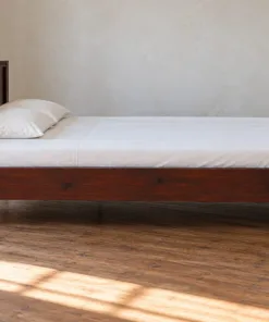 Giường Gỗ Thông GN36 - Bốn Trụ Thấp Mũ Vuông Bốn Góc, Gỗ Thông Màu Nâu Cánh Gián