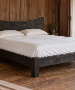 Giường Gỗ Thông GN38 - Đầu Giường Đỉnh Lõm Cong Vào Giữa, Gỗ Thông Màu Gỗ Cháy