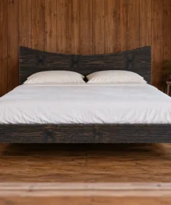 Giường Gỗ Thông GN38 - Đầu Giường Đỉnh Lõm Cong Vào Giữa, Gỗ Thông Màu Gỗ Cháy