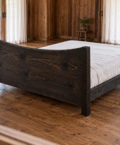 Giường Gỗ Thông GN38 - Đầu Giường Đỉnh Lõm Cong Vào Giữa, Gỗ Thông Màu Gỗ Cháy