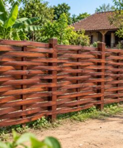Hàng Rào Gỗ Sân Vườn HR10 - Nan Ngang Đan Luồn Qua Cọc, Gỗ Thông
