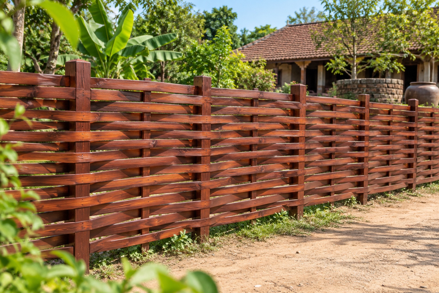 Hàng Rào Gỗ Sân Vườn HR10 - Nan Ngang Đan Luồn Qua Cọc, Gỗ Thông Hàng Rào Gỗ Sân Vườn HR10 - Nan Ngang Đan Luồn Qua Cọc, Gỗ Thông
