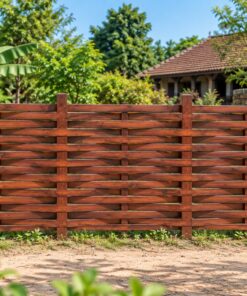 Hàng Rào Gỗ Sân Vườn HR10 - Nan Ngang Đan Luồn Qua Cọc, Gỗ Thông
