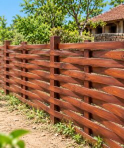 Hàng Rào Gỗ Sân Vườn HR10 - Nan Ngang Đan Luồn Qua Cọc, Gỗ Thông