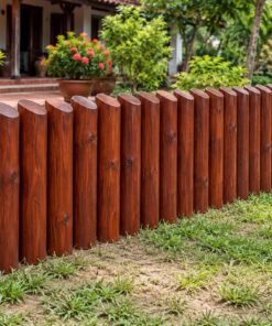 Hàng Rào Gỗ Sân Vườn HR11 - Cọc Tròn Đóng Sát Đầu Vát Chéo, Gỗ Thông