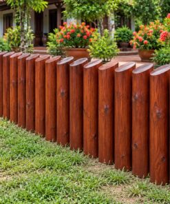 Hàng Rào Gỗ Sân Vườn HR11 - Cọc Tròn Đóng Sát Đầu Vát Chéo, Gỗ Thông