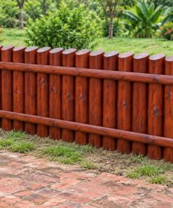 Hàng Rào Gỗ Sân Vườn HR11 - Cọc Tròn Đóng Sát Đầu Vát Chéo, Gỗ Thông