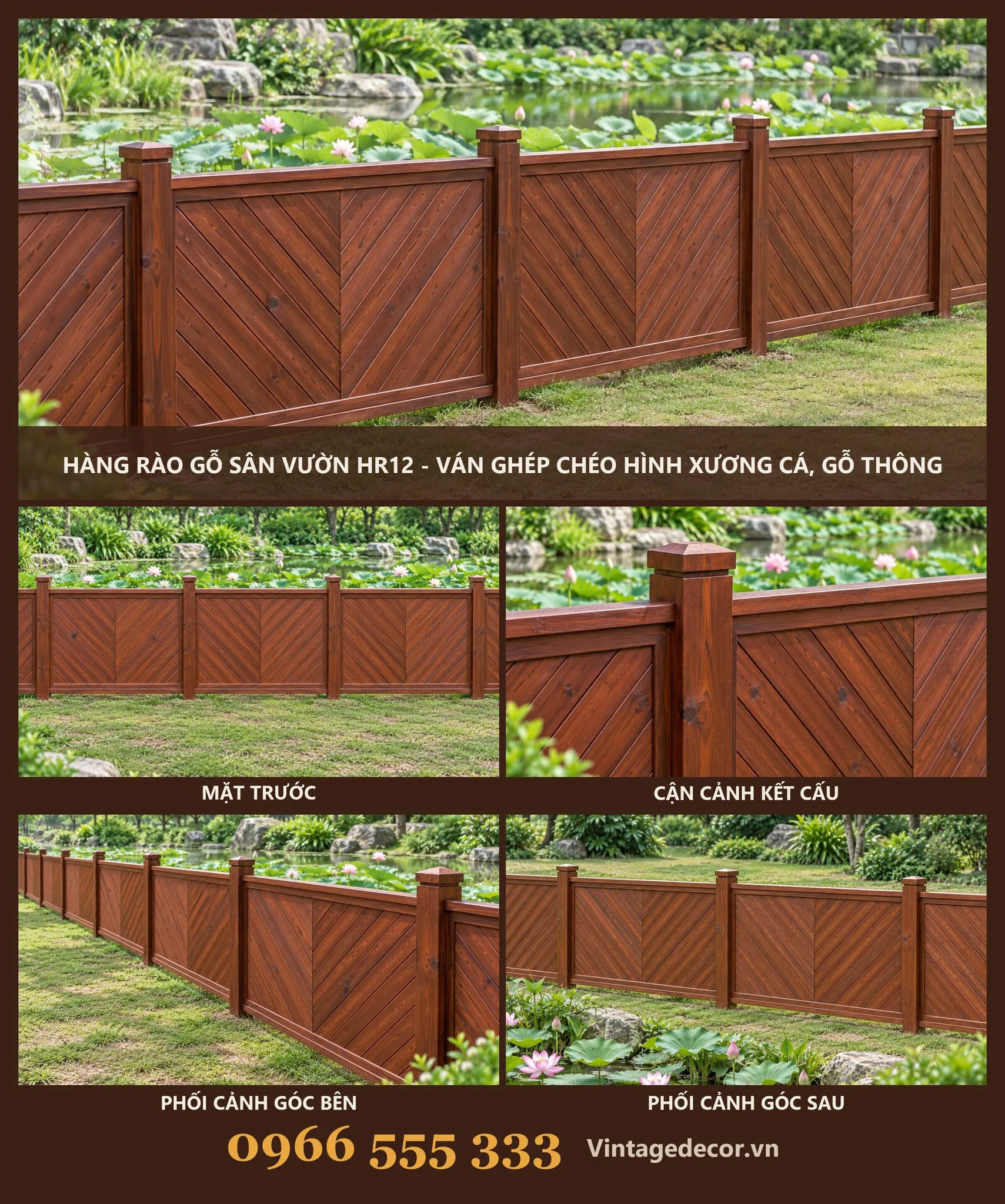 Hàng Rào Gỗ HR12 Ván Ghép Xương Cá