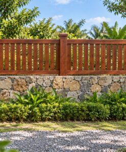 Hàng Rào Gỗ Sân Vườn HR15 - Nan Gỗ Trên Tường Đá Thấp, Gỗ Thông