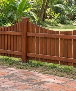 Hàng rào gỗ HR16 – mặt sau phía sân gạch, hai thanh ngang giữ nan