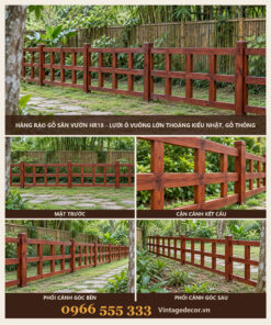 Hàng Rào Gỗ Sân Vườn HR18 - Lưới Ô Vuông Lớn Thoáng Kiểu Nhật, Gỗ Thông
