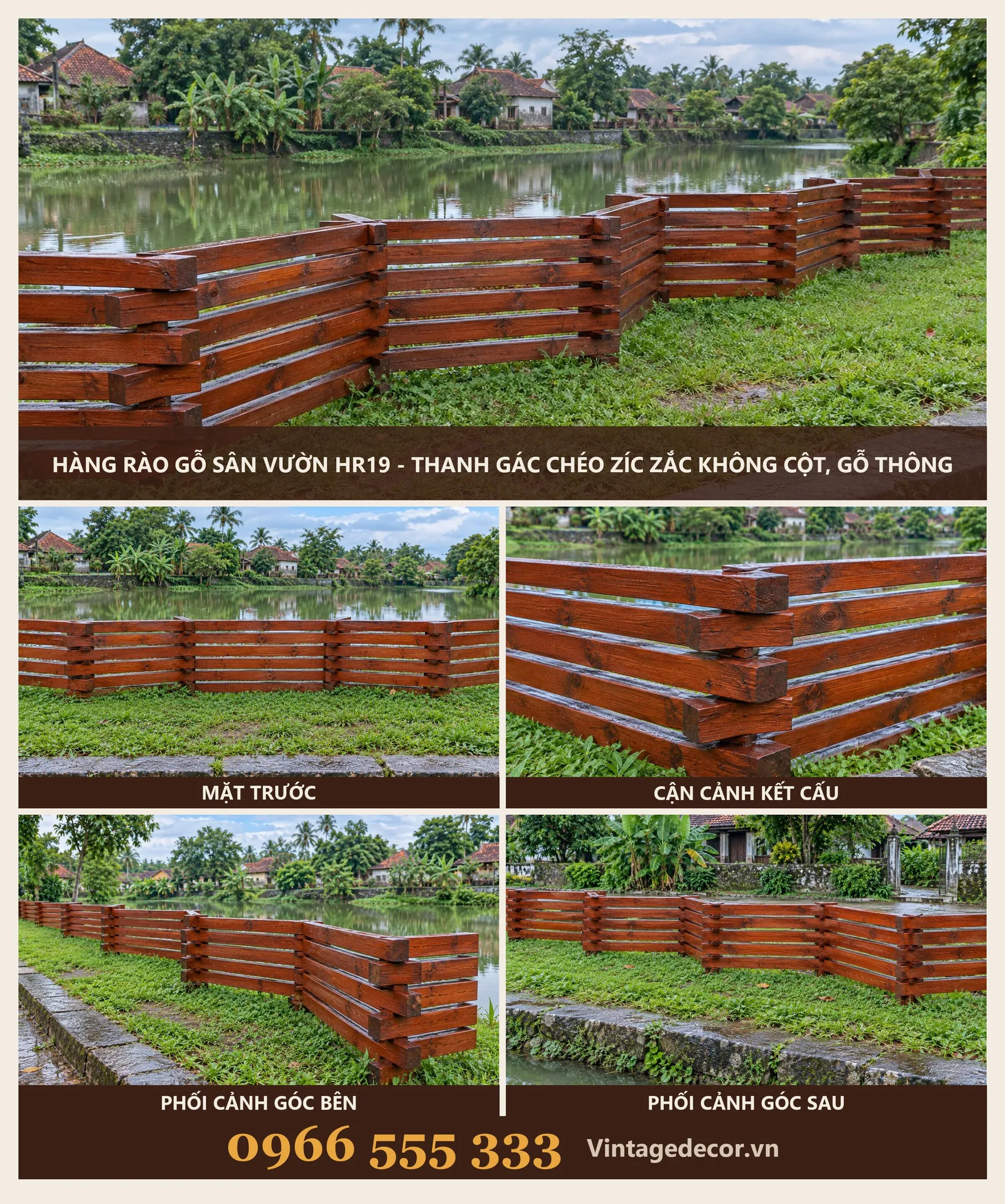 Hàng Rào Gỗ HR19 Thanh Gác Chéo Zíc Zắc