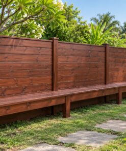 Hàng Rào Gỗ Sân Vườn HR20 - Liền Ghế Băng Chạy Dọc Chân Rào, Gỗ Thông