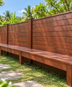Hàng Rào Gỗ Sân Vườn HR20 - Liền Ghế Băng Chạy Dọc Chân Rào, Gỗ Thông